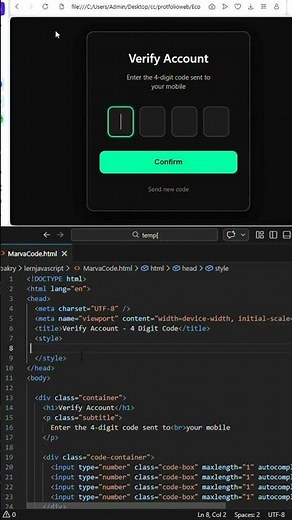 create otp verification code form using HTML,CSS&JS 👍#coding#webdevelopment#htmlcss#JS #htmltutorial