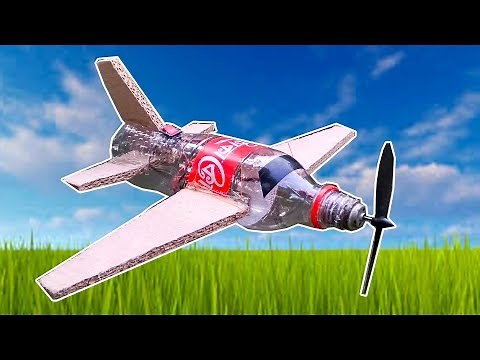 How to Make Flying Airplane From Plastic Bottle And Cardboard - Diy