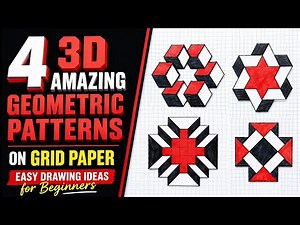 4 Amazing 3D Geometric Patterns on Grid Paper | Easy Drawing Ideas for Beginners