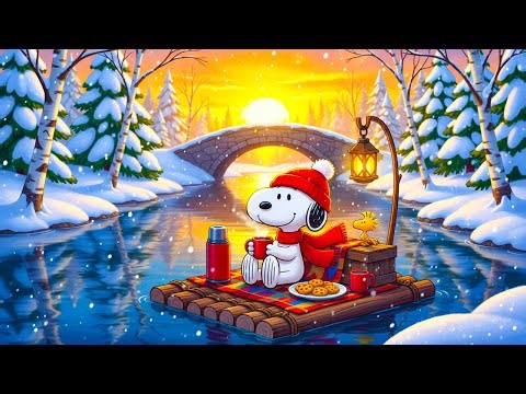 Snowy River Evening Lofi ❄️ Snoopy Floating on a Snowy River | Chill Beats to Relax, Study & Sleep