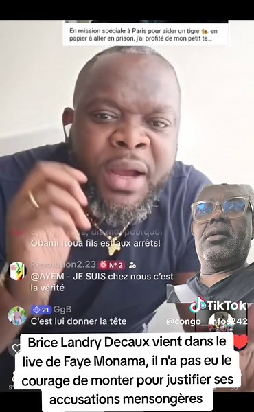 Brice Landry Decaux sur Faye Monama en direct à Brazzaville