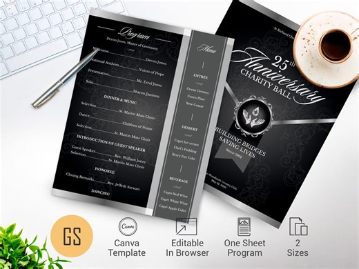 Black Silver Church Anniversary Gala Program Canva Template Elegant Event Program Download - Etsy