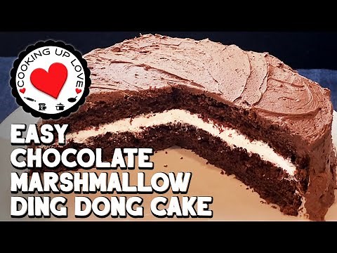 Ding Dong Cake Recipe Using Cake Mix | Easy Chocolate Cake With Marshmallow Filling |Cooking Up Love
