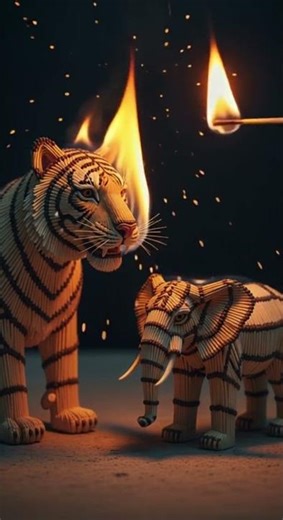 🐅🐘 Tiger vs Elephant Fire Scene 🔥