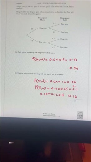 GCSE / IGCSE Probability Tree Diagram Question Solved