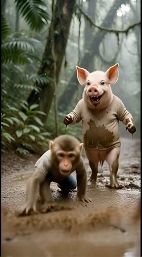 Monkey Laughed… Pig Took REVENGE 😱 | Jungle Mud Fight