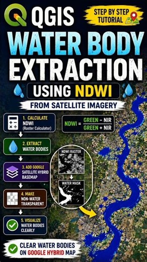 Water Body Extraction in QGIS Using NDWI 💧 #shorts