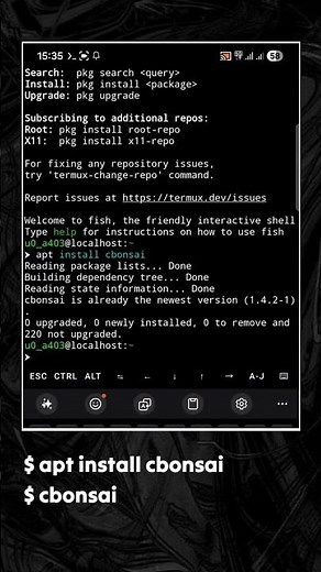 cbonsai In Termux 😱😱😱 #termux #shorts