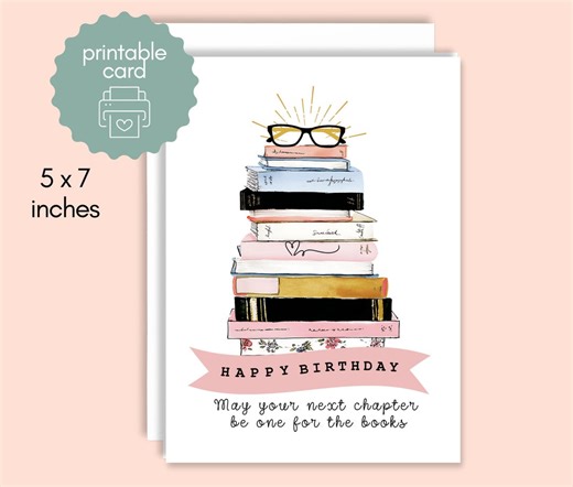 Printable Birthday Card, Digital Download Watercolor Floral Best Friend Birthday, Book Lover Card - Etsy