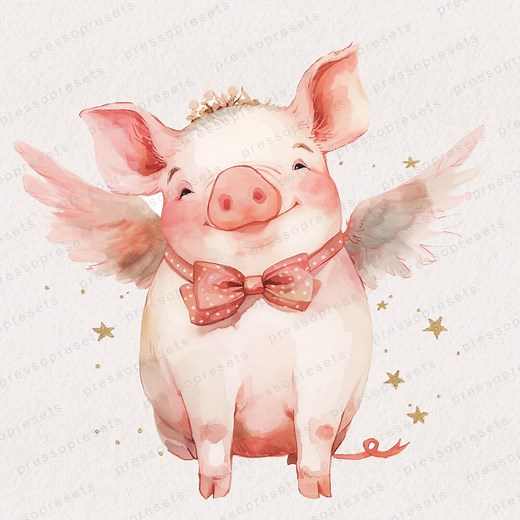 Watercolor Cute Winged Pig Clipart,baby Pig Clipart Watercolor PNG, Cute Farm Animals Watercolor Stickers Digital Stickers,baby Shower Art - Etsy