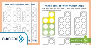 Number Bonds of 7 Using Numicon Shapes Activity Sheet