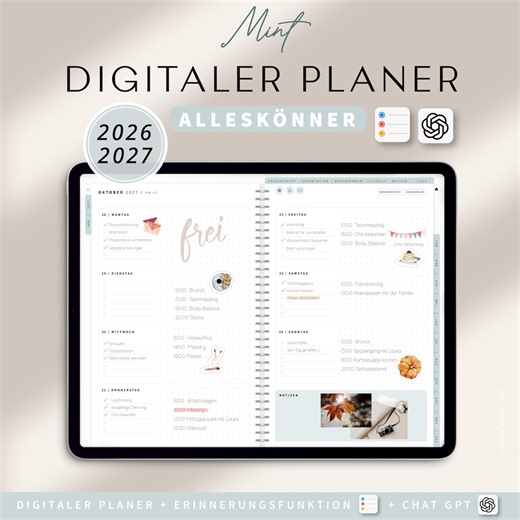 Digitaler Planer 2026   2027 Deutsch Alleskönner / GOODNOTES Kalender / iPad Planner digital Mint / 1000 digitale Sticker / 17000 Hyperlinks - Etsy.de