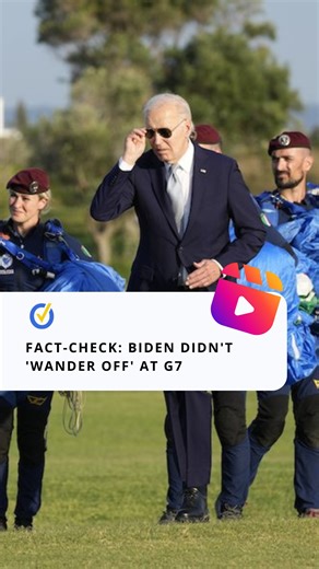 15K views · 268 reactions | President Joe Biden didn't wander away from other world leaders at the G7 summit in Italy. Viral videos being shared on social media have misleadingly cropped the parachuters he's looking at. #viral #factcheck #biden #g7 #viral #reels | PolitiFact | Facebook