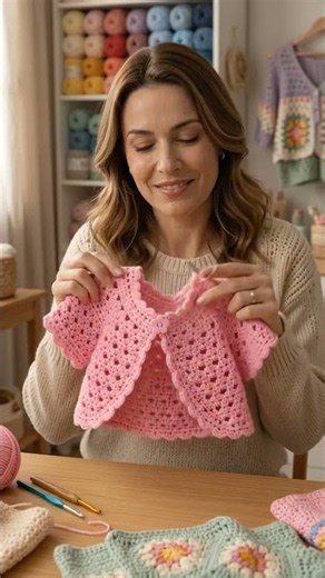 Easy Crochet Baby Bolero Shrug Lacy Pink Cardigan for Beginners 0 to 12 Months