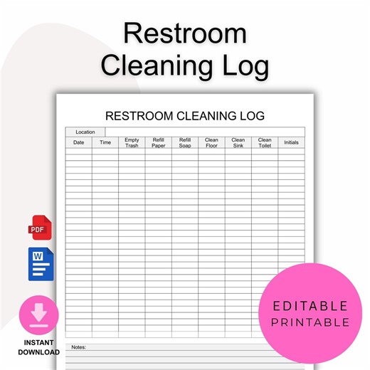 Bathroom Cleaning Checklist & Restroom Log Sheet Printable Cleaning Schedule for Home, Office, Restaurants Hotels - Etsy