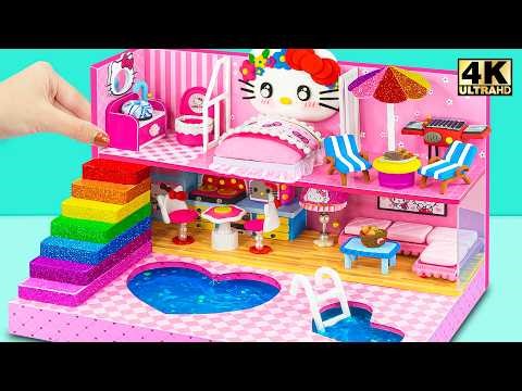 Build Hello Kitty House with Rainbow Stair, Heart Pool & BBQ Balcony 💗 DIY Miniature Cardboard House