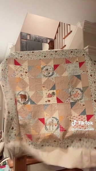 Quilted two of theses adorable quilts for my friend. She did a beautiful job on piecing these quilts! I quilted a tractor pattern all over both of theses adorable quilts identical quilts. Sew cute!!!! #quilting #quiltingtiktok #quilts #sewing #longarm