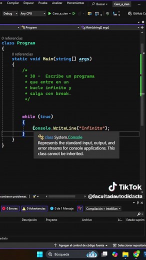 Programa en C# con Bucle Infinito y Break