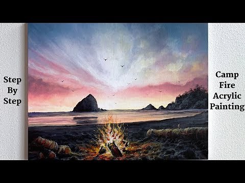 Campfire on the Beach STEP by STEP Acrylic Painting (ColorByFeliks)