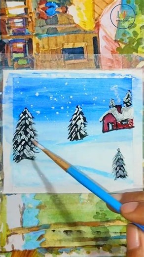 Easy snowfall landscape drawing for Beginners #scenery #art #winter #shorts