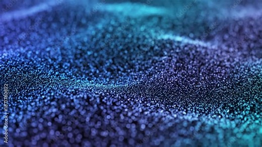 Abstract sparkling blue particles create a mesmerizing surface texture wave pattern