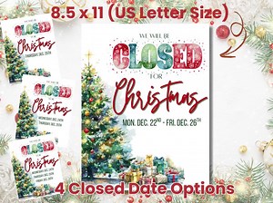 Closed for Christmas Sign, Printable Business Notice, Holiday Closure Poster, Office Door Storefront - Etsy