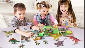 Dinosaur Toys for Kids - Interactive Dinosaur Sound Book with 12 Realistic Dinosaur Figures & Dinosaur Puzzle, Learning Educational Toys for 3 4 5 6 7 8 9 10 Years Old Boys Girls Toddlers