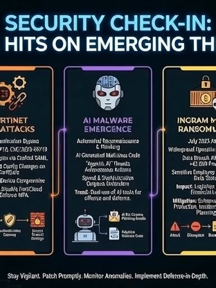 Security Check-in Quick Hits: Cisco Zero-Day Exploits, Fortinet SSO Attacks, AI Malware Emergence, Ingram Micro Ransomware, and Cloud Testing App Breaches https://rodtrent.substack.com/p/security-check-in-quick-hits-cisco-79a #Security #Cybersecurity