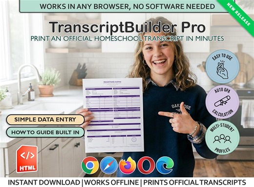 Homeschool Transcript Template Builder Digital Download Printable High School Record Keeper Student Portfolio GPA Calculator Grade Tracker - Etsy