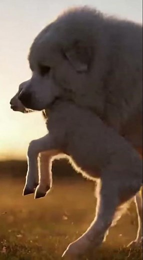 Gentle Giant Great Pyrenees Rescues Lamb in Epic Slow-Mo Leap! 🐑✨