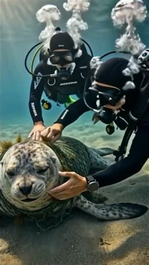 “Caught in a Deadly Fishing Net… Watch What Divers Did ”#sealrescue #sealook​ #seal​ #babyseal​