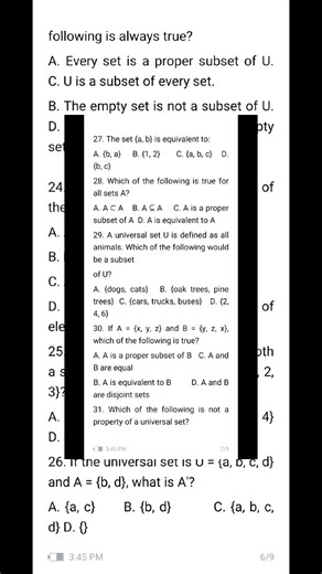Grade 9 mathematics an exercise question on equal set equivalent set and subset .