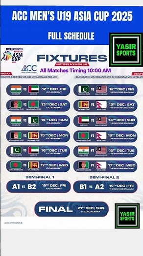 ACC U19 Asia Cup 2025 Schedule Announced 🚨🛑🚨#u19asiacup #asiacup2025schedule #india #indvspak