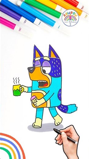 How to Draw Bluey | Draw Bluey Bandit with Coffee Drawing 🌈🐶 #bluey #short #howtodraw #coffee