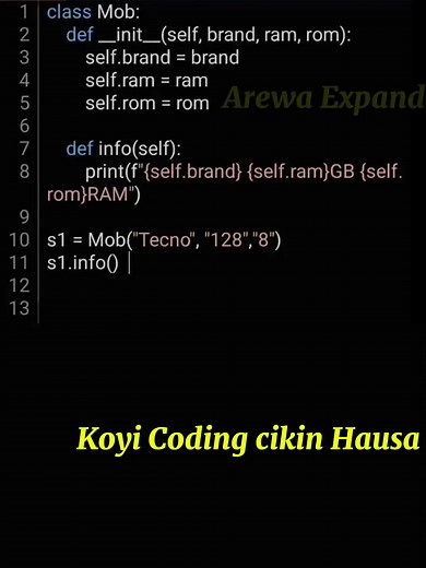 Python ‎Mini ‎Project ‎Class METHOD & ATTRIBUTES Full Video Ya na YouTube channel Dinmu AREWA EXPAND #arewa_tiktok #python