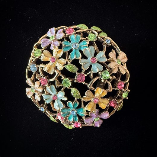 Vintage Monet Floral Enamel Rhinestone Brooch – Signed - Etsy