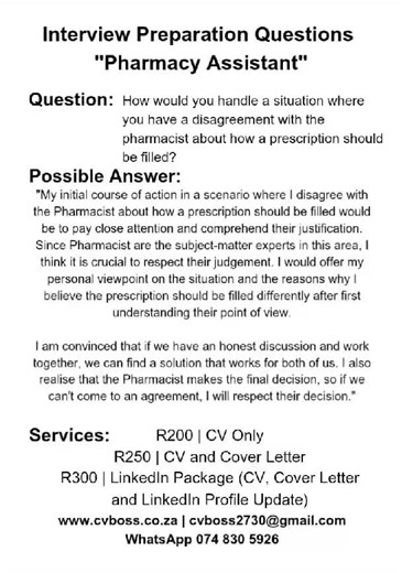 Pharmacy Assistant Interview Preparation | CVBoss