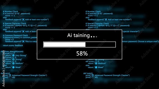 Computer screen displaying code and an AI training loading bar