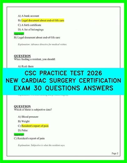 CSC PRACTICE TEST 2026 NEW CARDIAC SURGERY CERTIFICATION EXAM 30 QUESTIONS AND ANSWERS VIDEO2026