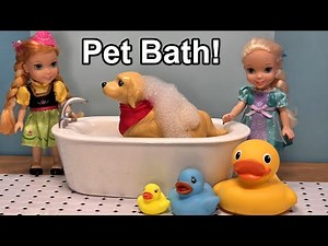 Pet Bath ! Elsa & Anna toddlers - muddy dog & cat - bubbles shampoo