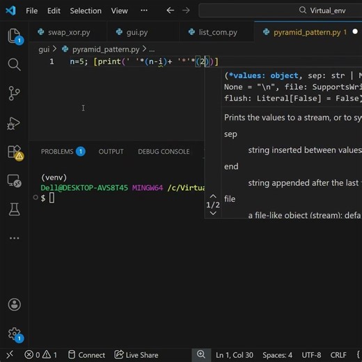 Pyramid pattern in python one line #python #pyramid #coding #programming