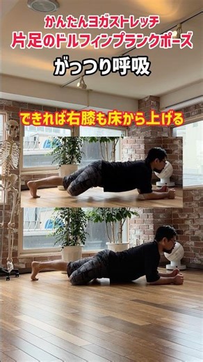 朝や寝る前にオススメ！かんたんヨガストレッチ【片足のドルフィンプランクのポーズ】