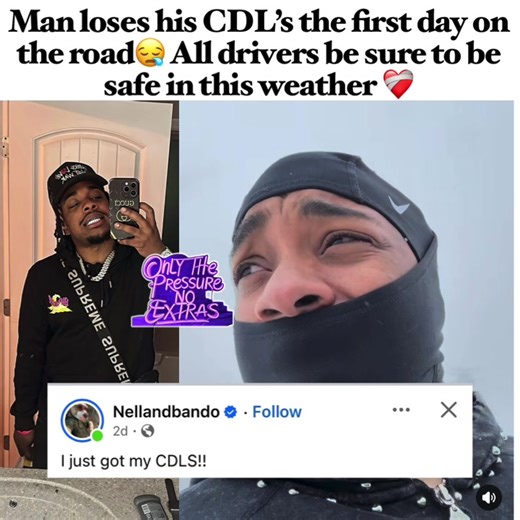 Man loses his #CDL’s the first day on the road😪 All drivers be sure to be safe in this #weather ❤️‍🩹