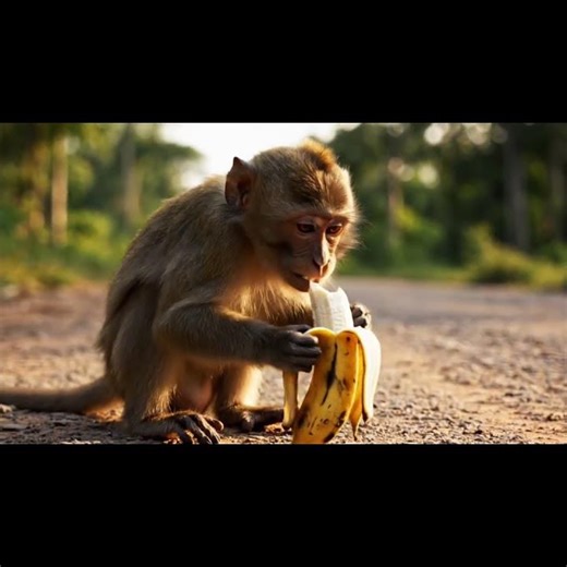 Monkey Gets Help Opening Banana