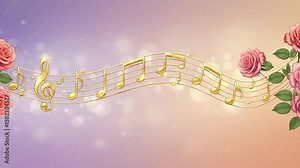 Musical notes and roses on a soft gradient background