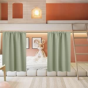 RYB HOME Basement Bathroom Kitchen Cafe Blackout Privacy Curtains, Short Insulating Light UV Heat Blocking Privacy Curtain Tiers for Laundry Room, Width 34 by Length 30, Sage Green, 2 Panels