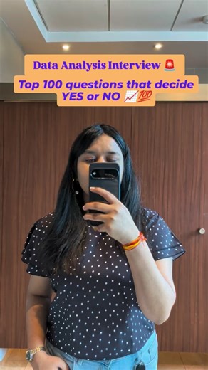Shubhanshi Mishra on Instagram: "Data Analyst Interview?🚨 Save This✅⤵️ Top 100 questions that decide YES or NO✔️ Data Analytics basics SQL (WHERE vs HAVING, JOINS, Window functions) Excel (Pivot, XLOOKUP, IFS) Data Cleaning (missing values, outliers) Statistics (mean vs median, correlation) Power BI / Tableau (DAX, data modeling) Business cases & projects✅ If you can answer 70%, you're interview-ready✅ Follow to get the link 🖇️ #dataprofesional #corporatelife #hyderabad #jobopportunity"