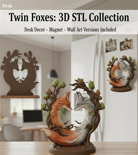 Zorros entrelazados STL / Escritorio, imán y arte de pared - Etsy México
