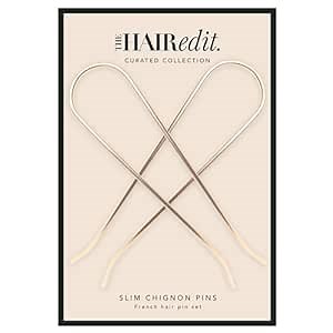 The Hair Edit Slim Chignon Pins - Large Gold Metal U-Shaped French Hair Pin Set