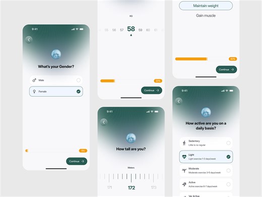 Fitness Nutrition App Design - Workout Goal Setup Flow